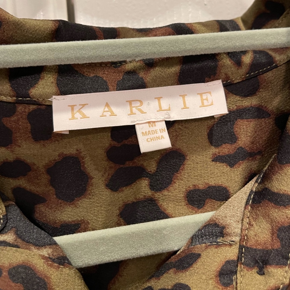 Karlie Olive Leopard Print Button Up Blouse - image 3